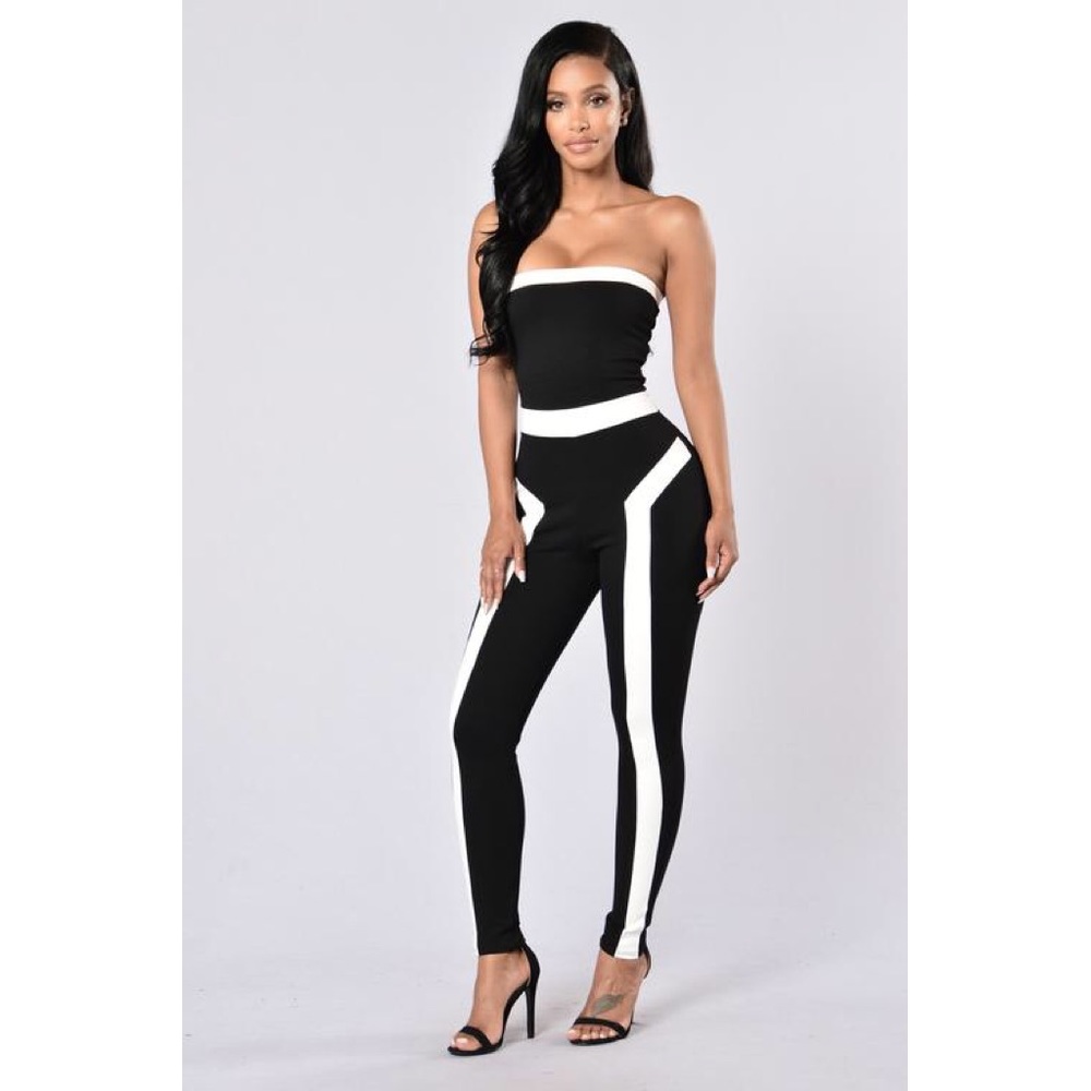Fashion Nova Black White striped Bodysuit